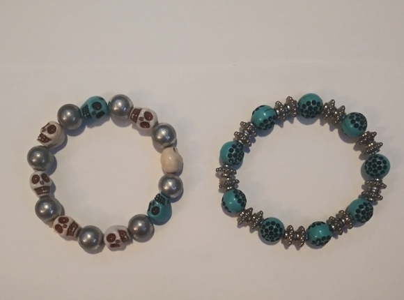 Blue Boho Skull Bracelet Set/Pair - Blue, Silver, White - NWOT - Picture 3 of 3